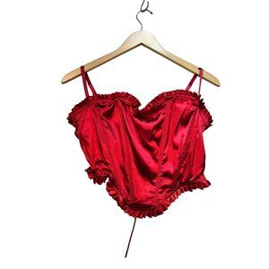 Spirit Women Satin Bustier Corset Medium Red Sexy Halloween Ruffle Lace Up Chic